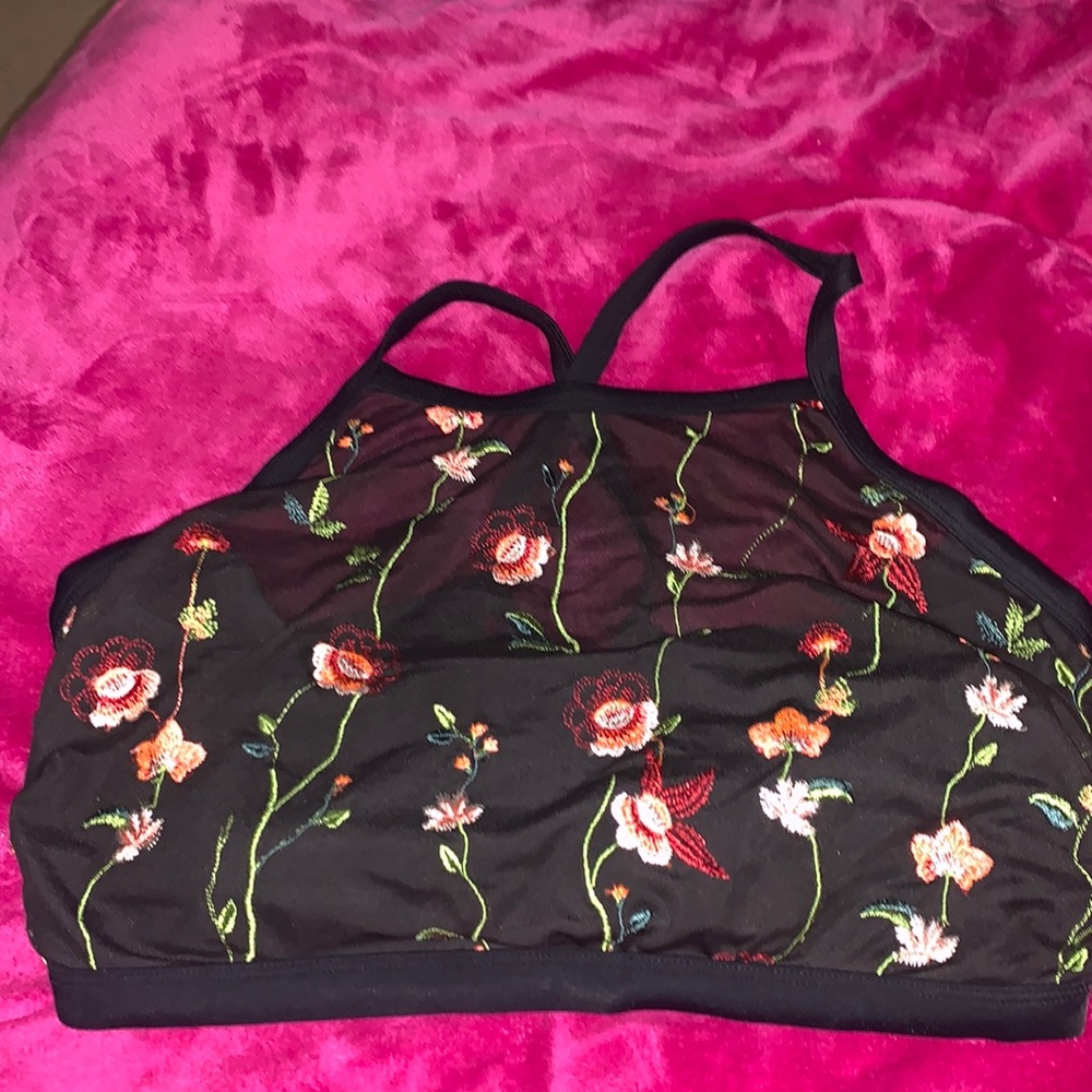 Sheer flower crop swimtop-16w or XL